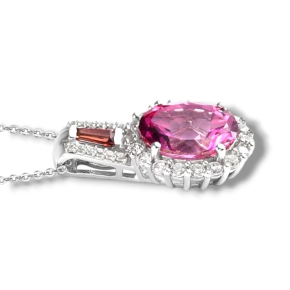 NWT PINK MYSTIC TOPAZ & MULTIGEMSTONE NECKLACE PLATINUM OVER STERLING SILVER - Picture 11 of 12